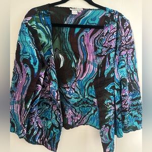 Alberto Makali Crop Jacket V-Neck Black Turquoise 3/4 Sleeve Size Xl